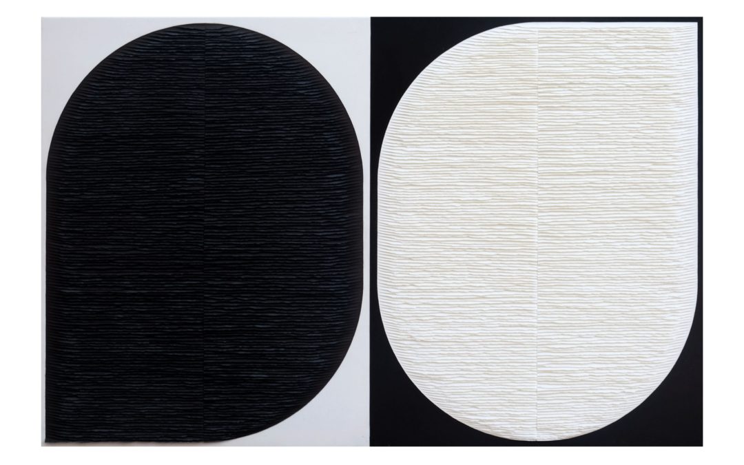 Black and white shapes on black and white background
