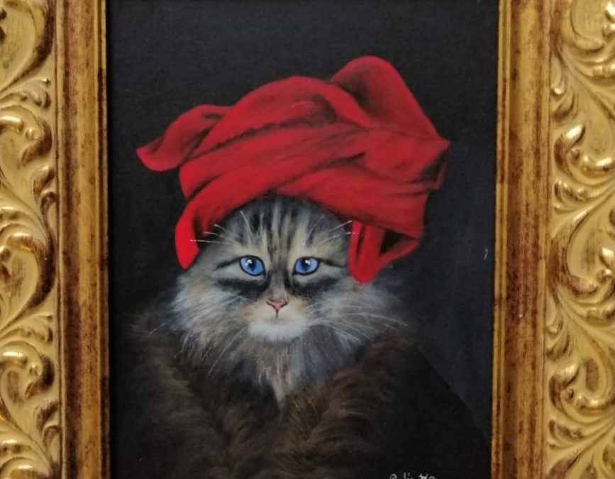 Portrait of cat with turban