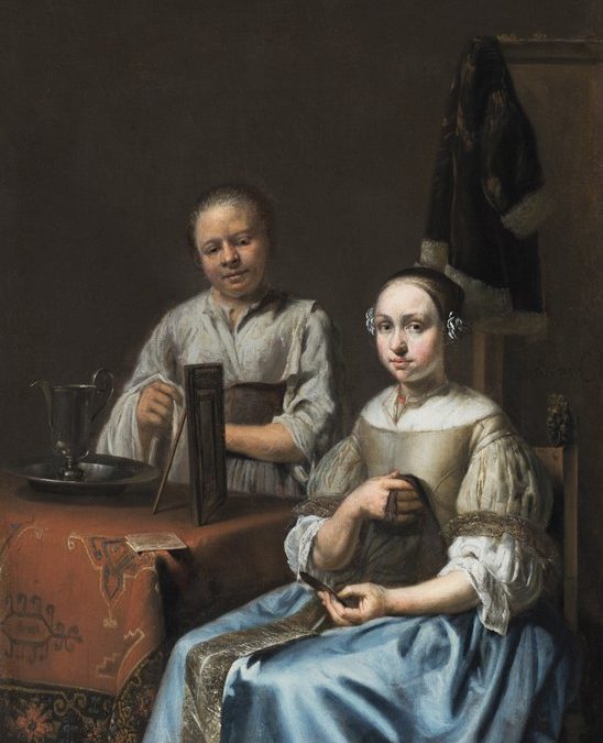 Interior with young woman and his maiden