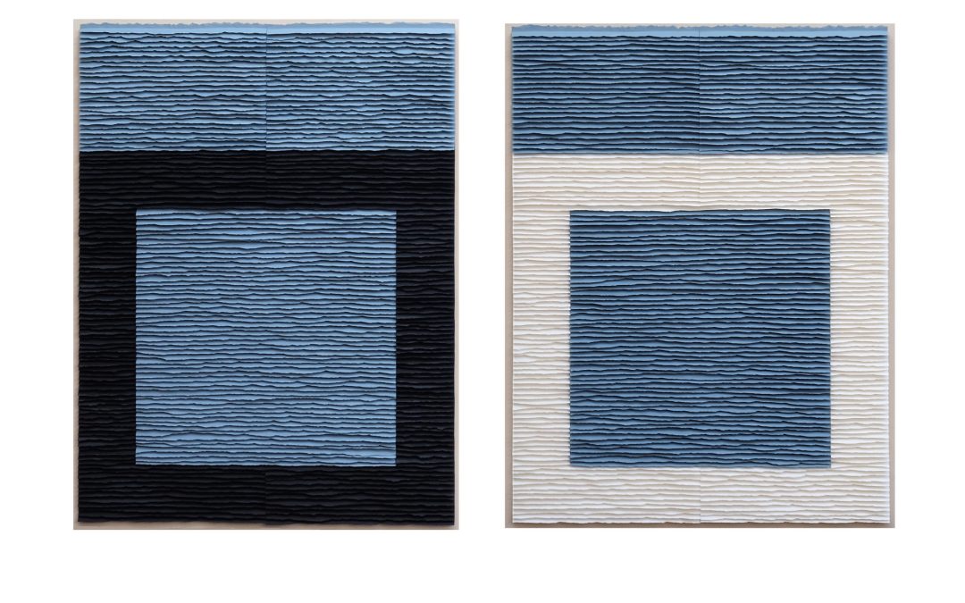 Diptych. Black and white on blue square