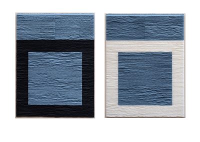 Diptych. Black and white on blue square
