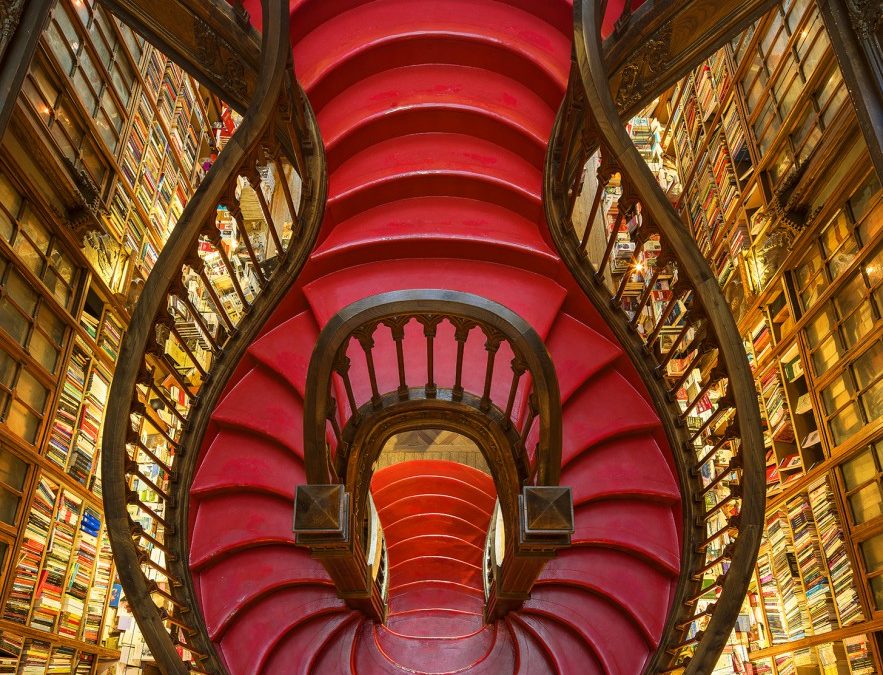 Red Staircase. Lello Bookshop, Portugal