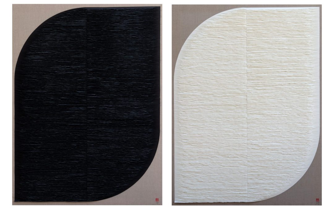Diptych. Black and white leaf shapes