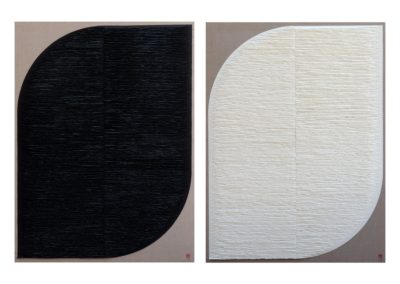 Diptych. Black and white leaf shapes