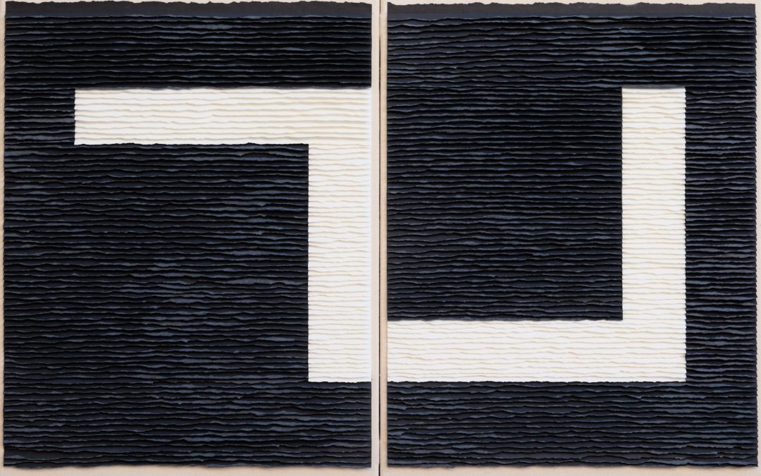 Diptych white structure on black background