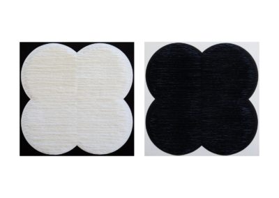 Diptych. Black and white flower shapes on black and white background